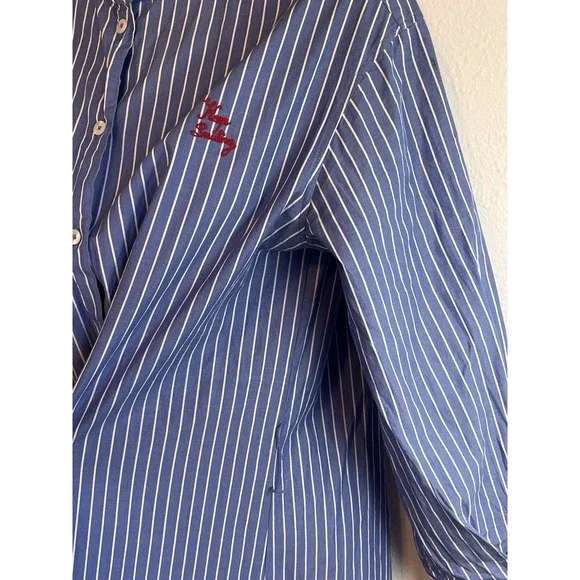Maison Labiche Dress Size‎ S Blue Button Down Striped W/embroidered Keep Smiling - Picture 4 of 9
